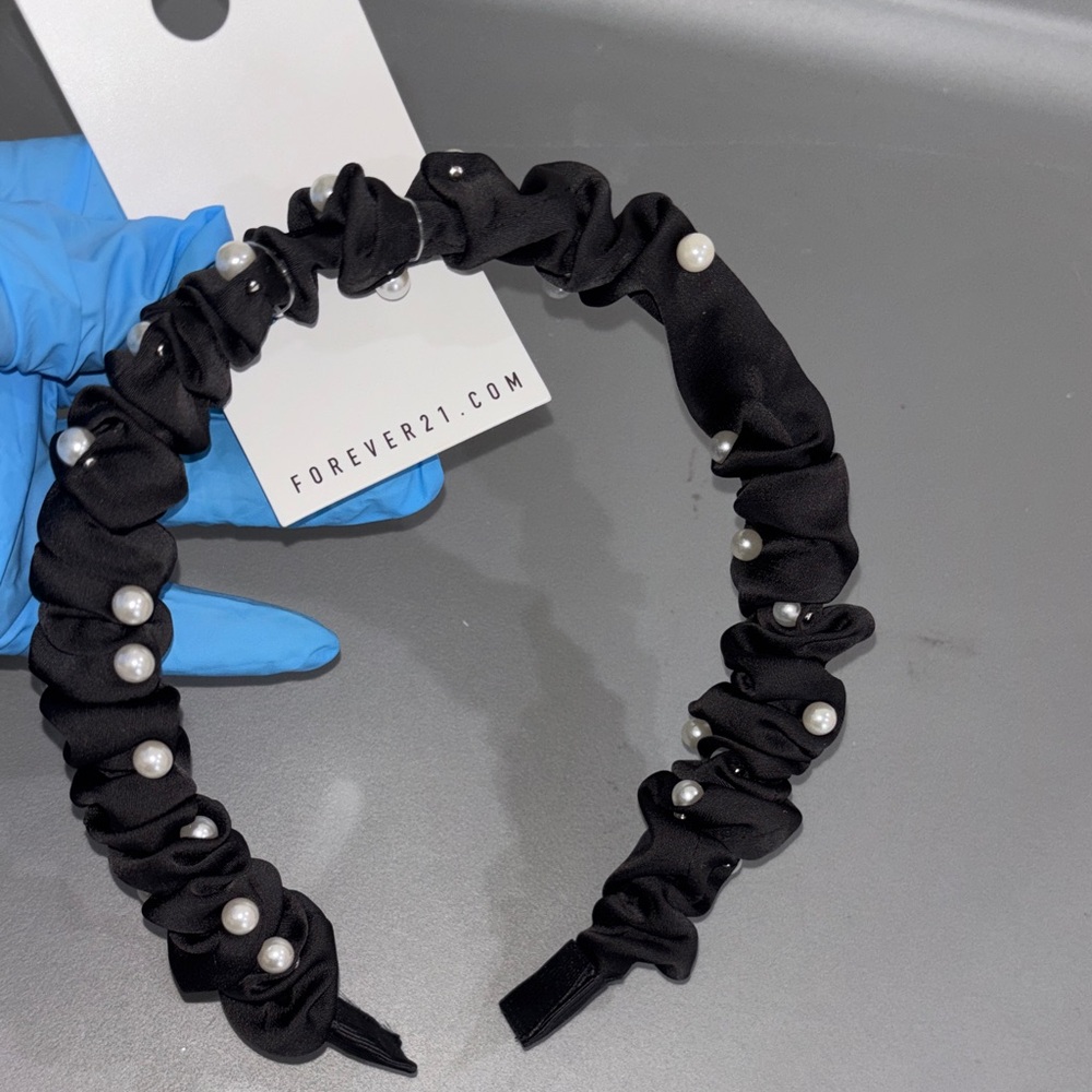 Forever 21 Black Satin Headband with Pearls